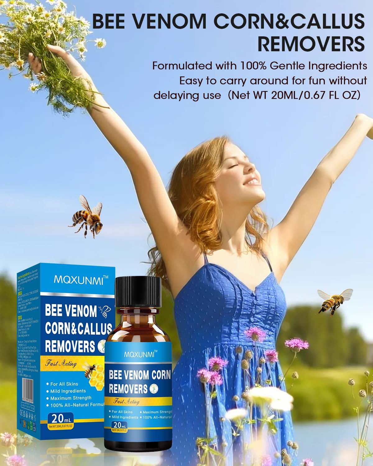 Removedor de Maíz con Veneno de Abeja, 20 ml Máxima Potencia, Eliminador de Callos Líquido para Pies, Acción Rápida, para Adultos, Personas Mayores, Adolescentes, Corredores, Senderistas