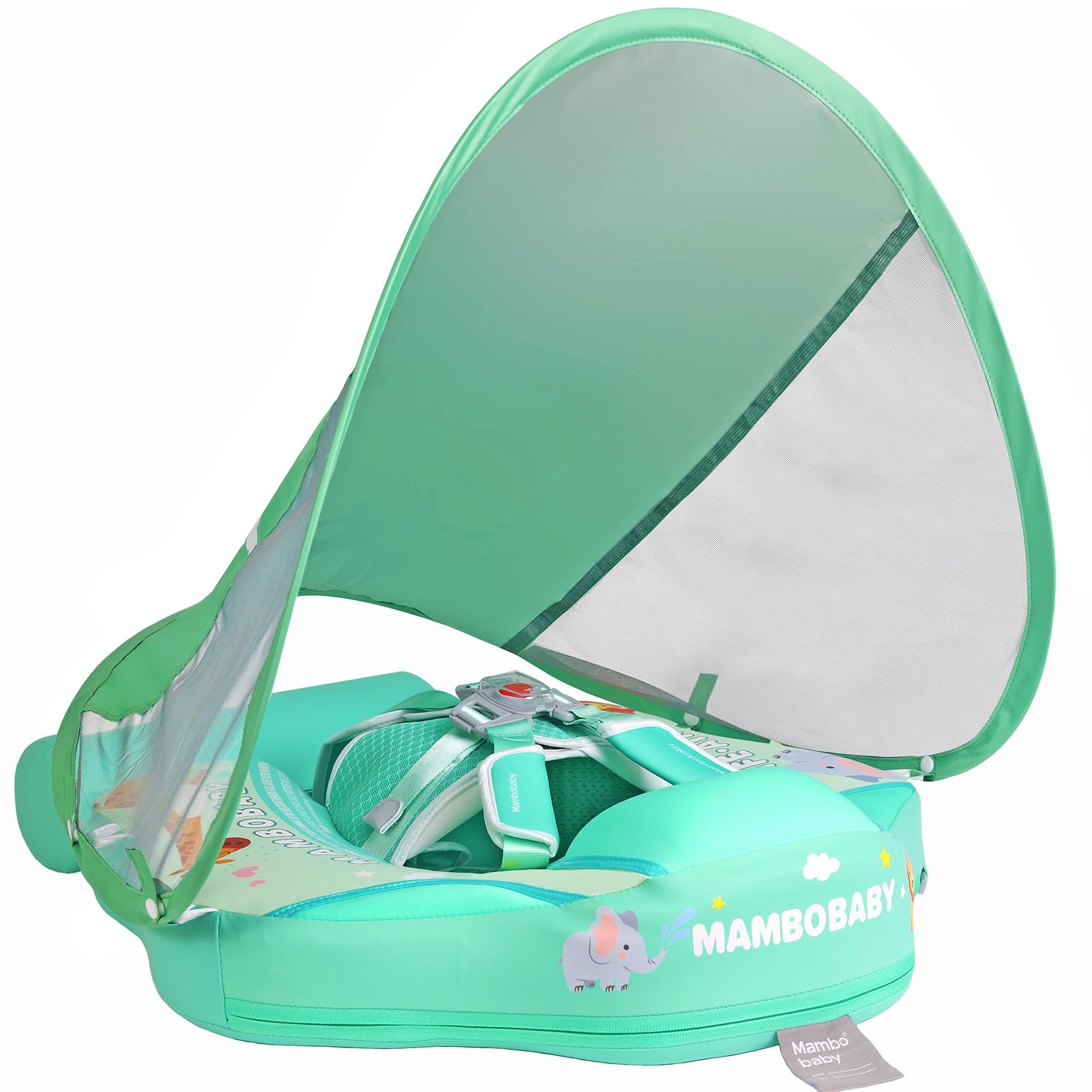 Mambobaby Float with Canopy Newest Size Improved Non Inflatable Infant Baby Pool Float Smart Mambo Float Swim Trainer Add Tail Baby Swim Float Mambo Baby Float Solid Air Free Water Waist Swimming Ring