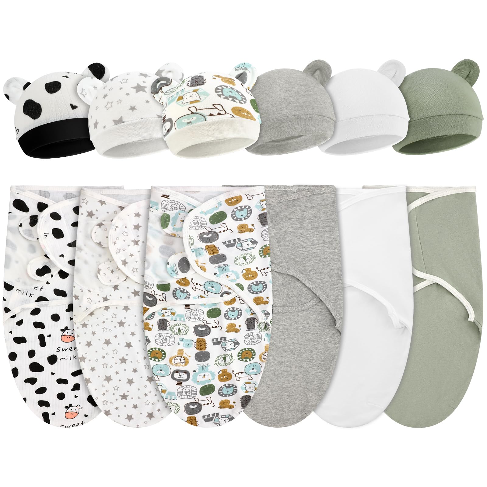 VitalCozy 6 Pack Preemie Swaddle Blanket Wrap with Hat