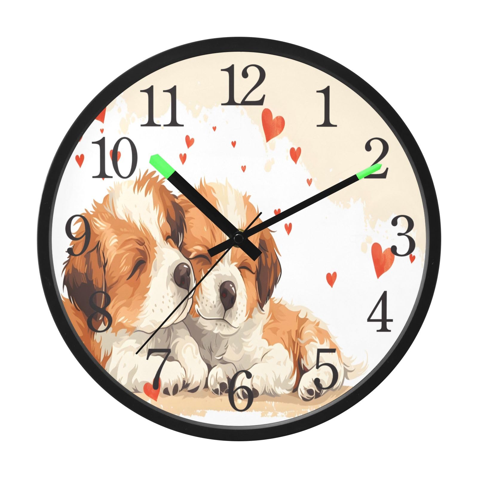 Reloj de pared silencioso de 12 pulgadas con diseño de perros y funcionamiento a pilas