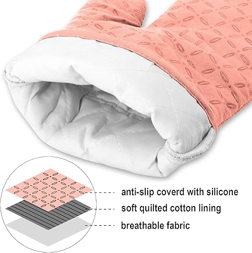 Miniatura 55 de KEGOUU Juego de 6 manoplas para horno y soportes para ollas, guantes para horno de cocina, resistentes al calor, 500 grados, extra largos, Azul cielo