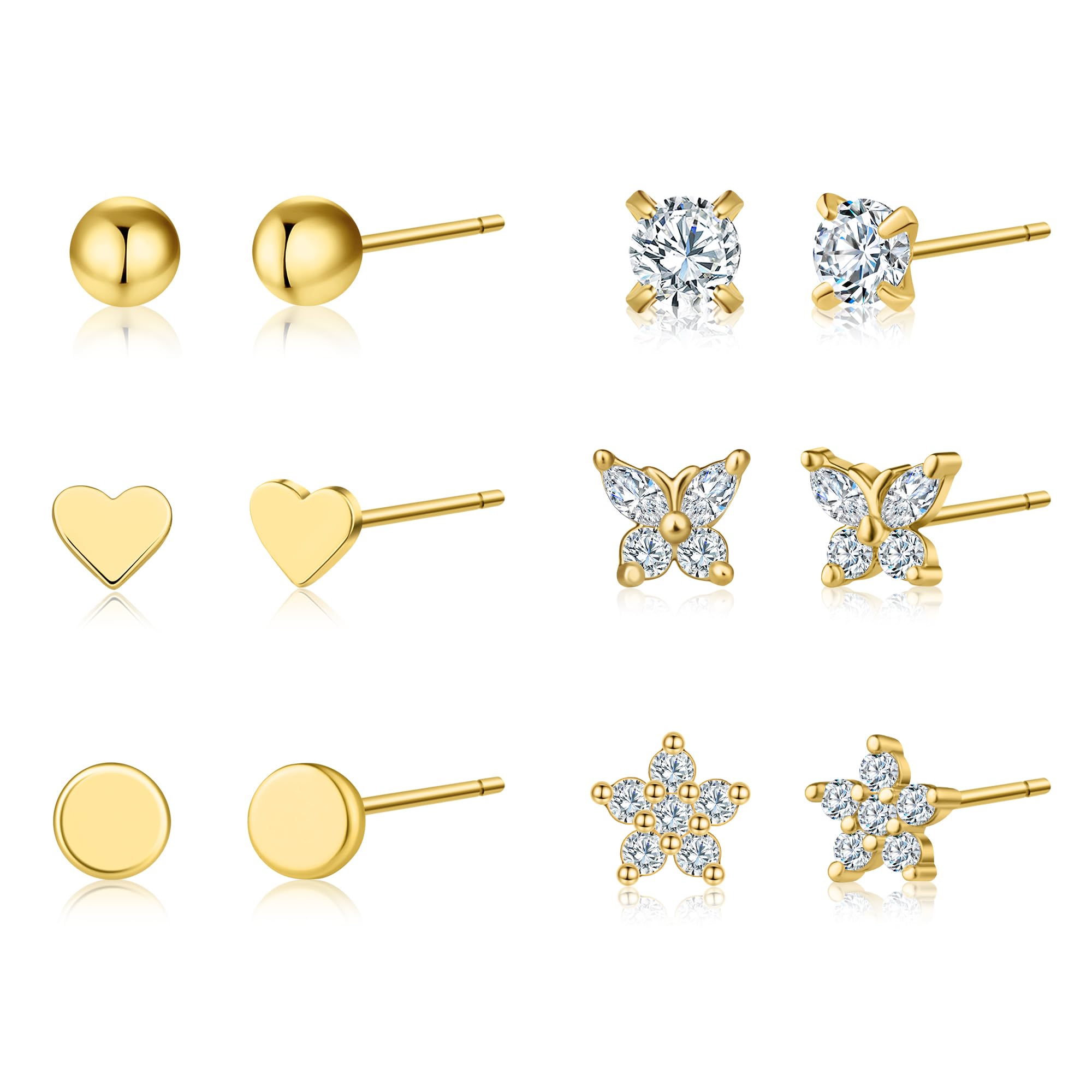 Stud and Hoop Earrings Set for Women 18K Gold Filled CZ Small Ball Studs Huggie Earrings Hypoallergenic Cartilage Earring Sets for Multiple Piercing