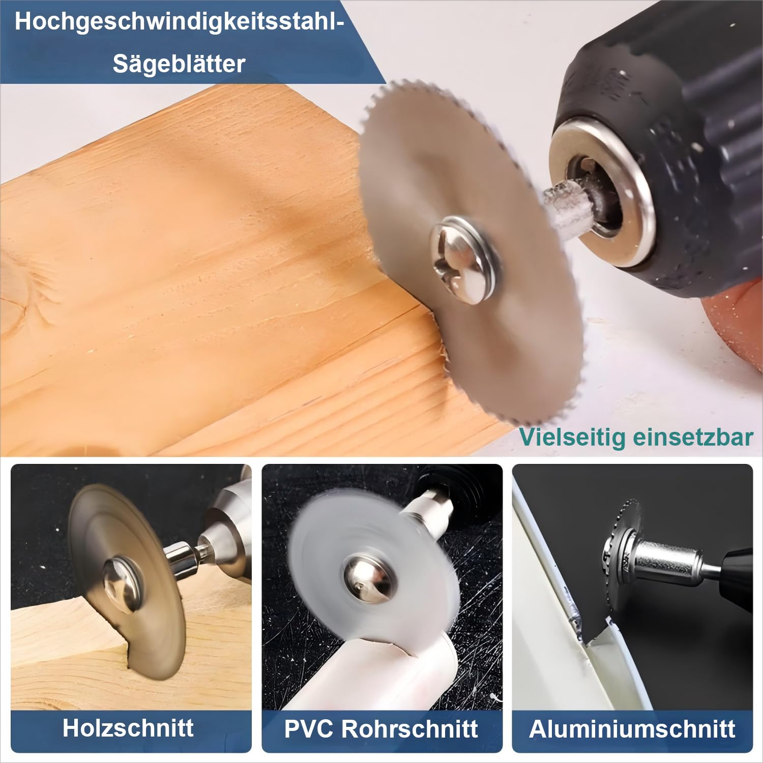 Set di 8 lame circolari, lame in acciaio ad alta velocità per utensili rotanti, lame in acciaio circolare HSS per utensili multifunzione per tagliare legno, plastica e metallo