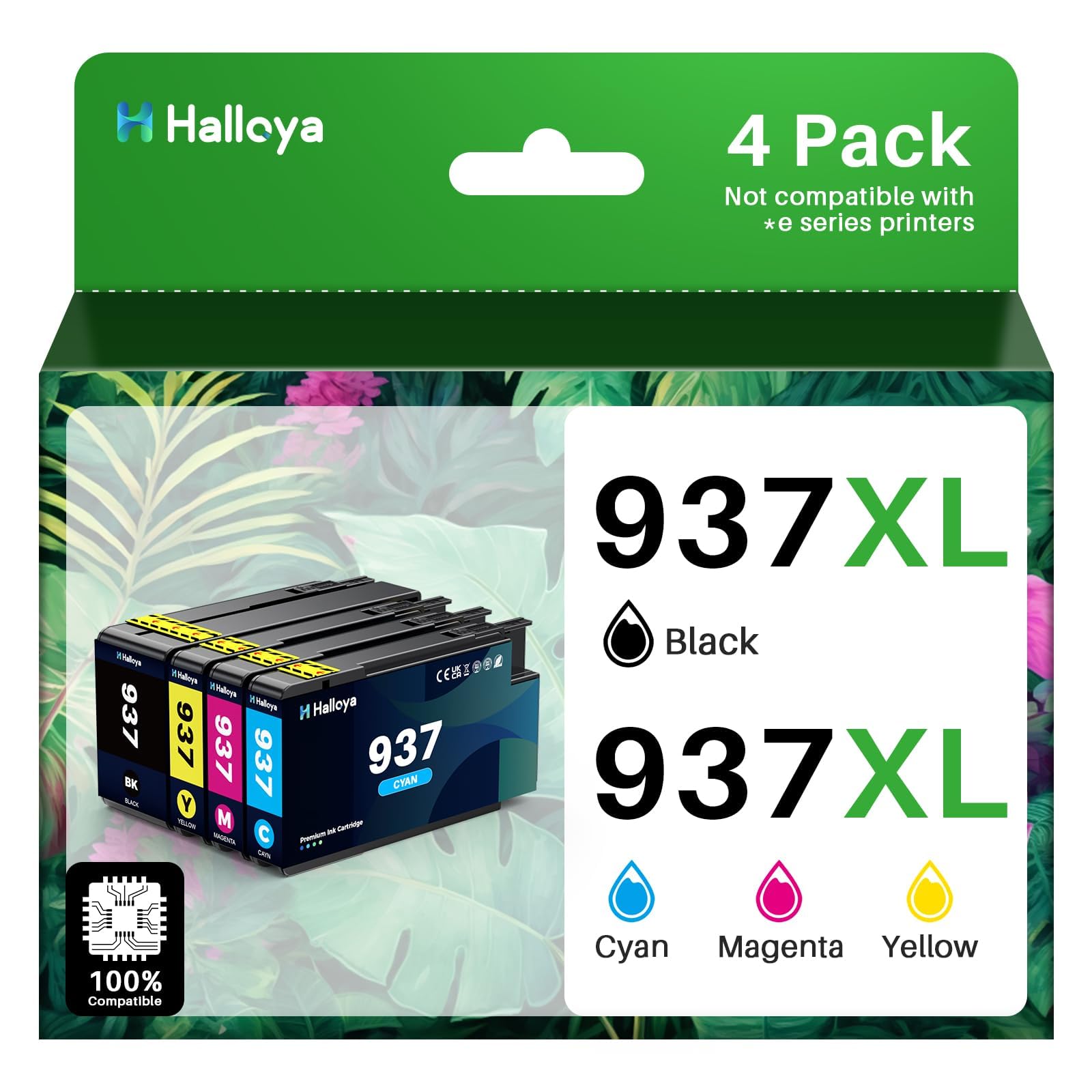 Lot de 4 Cartouches d'encre 937e 937XL avec Puce compatibles avec HP 937 XL | Compatibles pour imprimante HP Officejet Pro 9110b 9720b 9130b 9720 9730