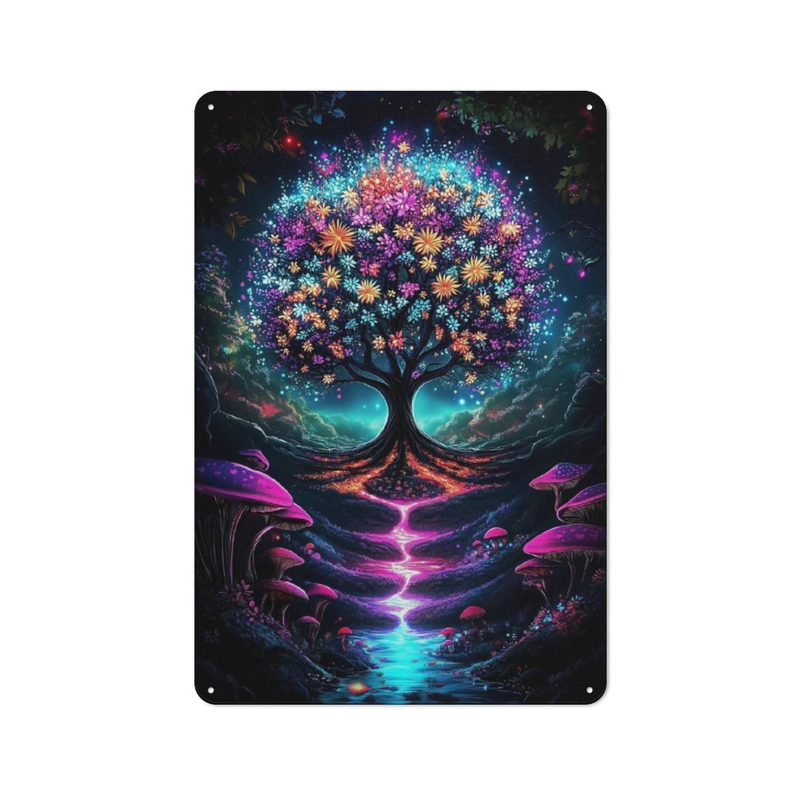 Junmoney Style-14 Fantasy Tree Of Life Retro Tin Wall Plaque 30X20cm For Guest Room Or Hallway, For Vintage Wall Decor Fans, For Themed Room Decoration