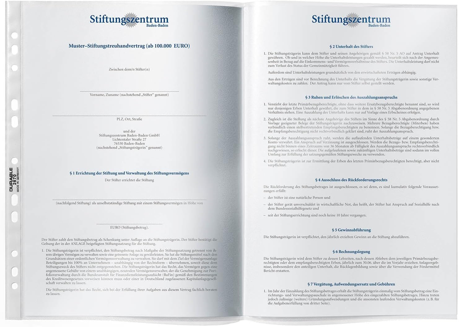 Durable Prospekthüllen A3, quer gefalzt, oben offen, Made in Germany, 100 Stück, transparent, 267019