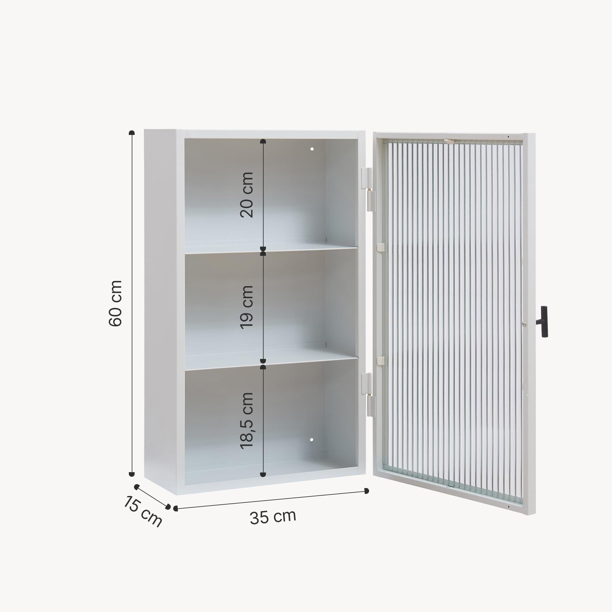[en.casa] Hängeschrank Zundert Badezimmerschrank 60 x 35 x 15 cm mit geriffelter Glastür Medizinschrank Wandschrank für Wohnzimmer Bad Küche Stahl Weiß