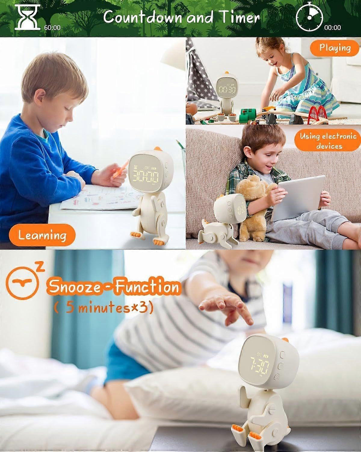 (Weiß) Kinderwecker für Mädchen und Jungen, Digitaler Lichtwecker für Kinder mit 3 Weckgruppen, Nachtlicht, Schlummerfunktion, Einstellbar Sou