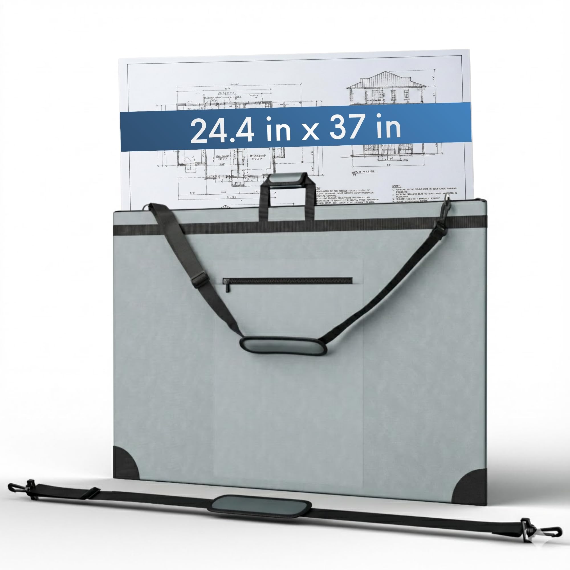 Large 24 x 36 inches Art Portfolio Bag, Fits ARCH D Blueprints, Posters &amp; Art Prints, Waterproof Artist Case with Shoulder Strap, Durable Grey Carrying Tote for Architects, Designers &amp; Students