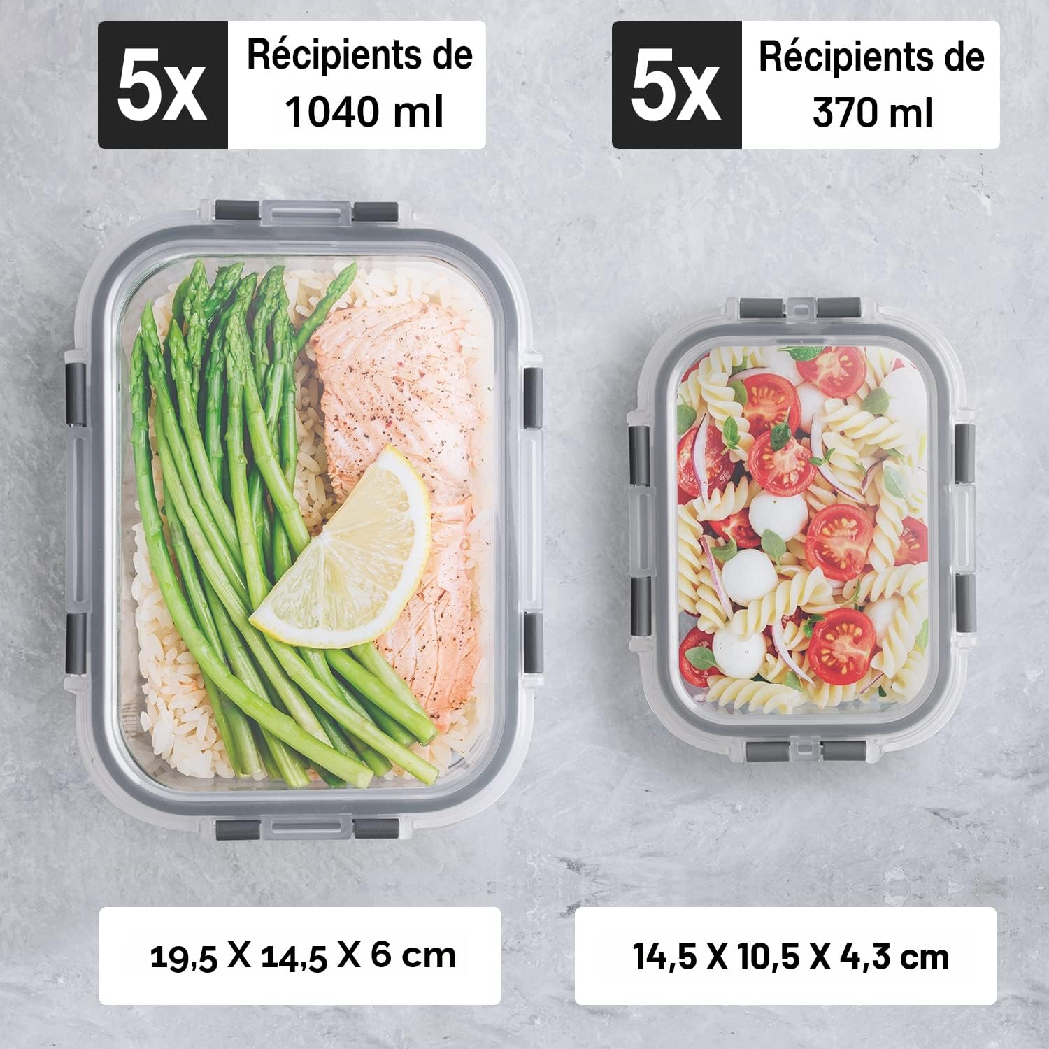 Lot de 10 Boites Repas - Boites de Conservation Alimentaire Idéales pour Préparer des Repas Sains - Boites en Verre Hermétiques sans BPA - 10 Boites Alimentaires et 10 Couvercles Étanches