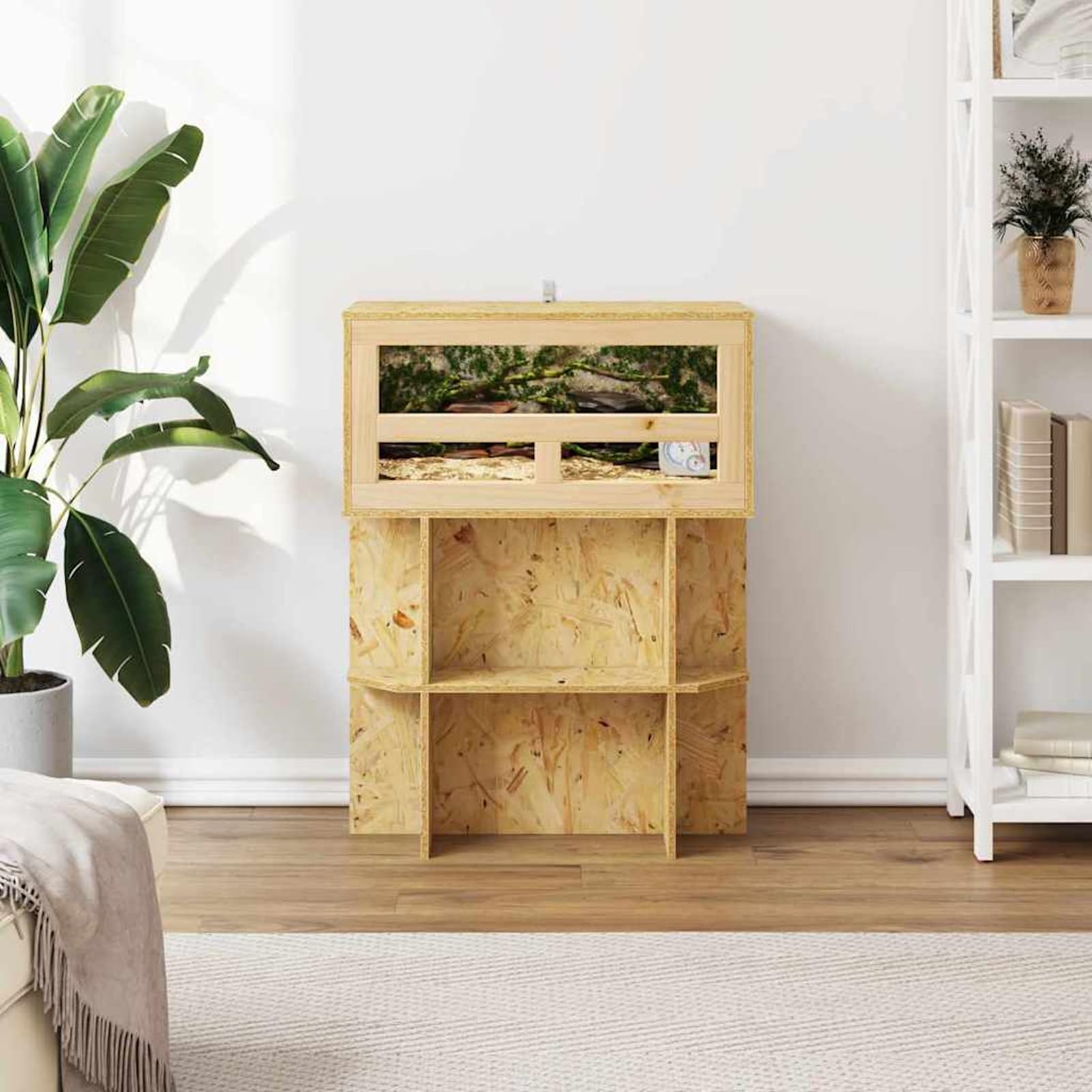 Gecheer Terrarium aus OSB und Glas, mit Holzschiebetür und eingebauten Regalen, 60 x 30 x 80 cm für Reptilien, Amphibien und Nagetiere