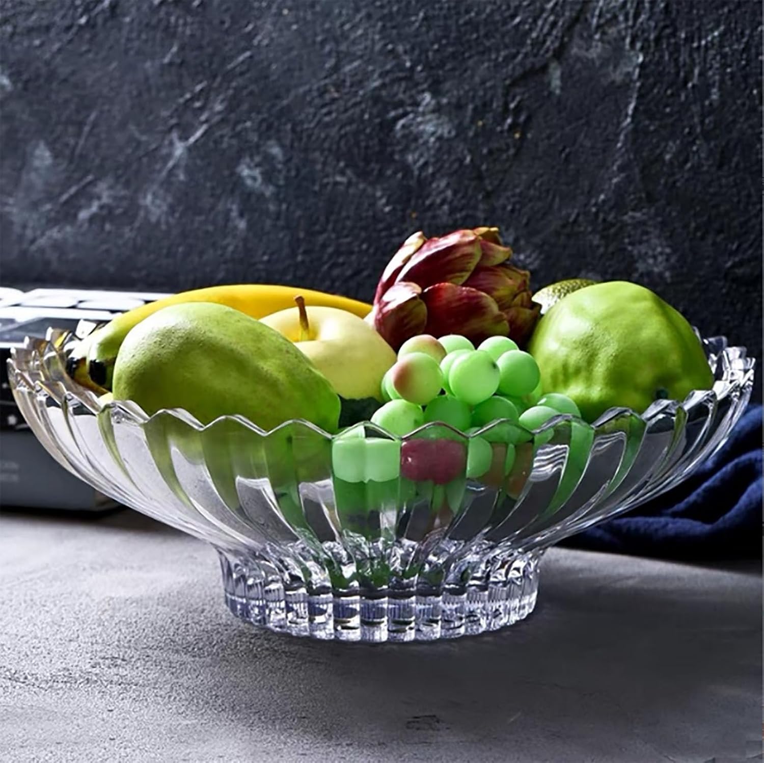 Glass Fruit Bowl or Decorative Bowl, used for Kitchen counter or living room center table decoration, 12 inch Fruit Bowl or Center Bowl (White)