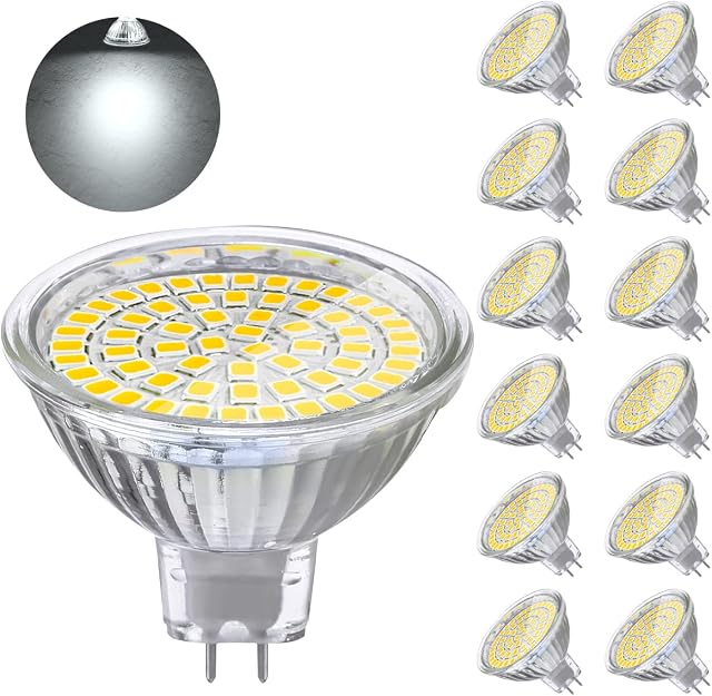 HFCDL 12 Pack MR16 LED Light Bulbs, 4W GU5.3 LED Spotlight Equivalent to 50W Halogen, Daylight White 6000K, 12V 460LM, 120° Beam Angle Spot Lights for Ceiling Downlight, Non-dimmable