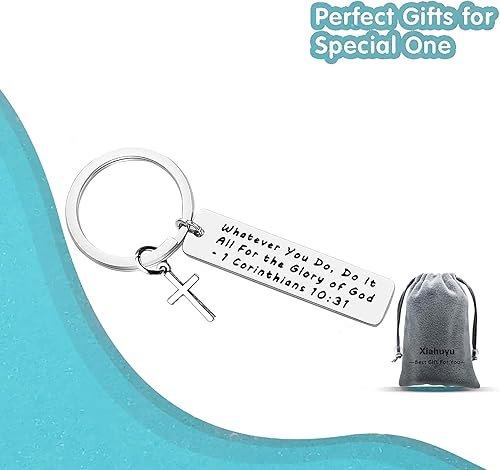Miniatura 7 de Xiahuyu Llavero cristiano, versículo de la Biblia, regalo de bautismo y comunión, regalos religiosos inspiradores para mujeres y hombres