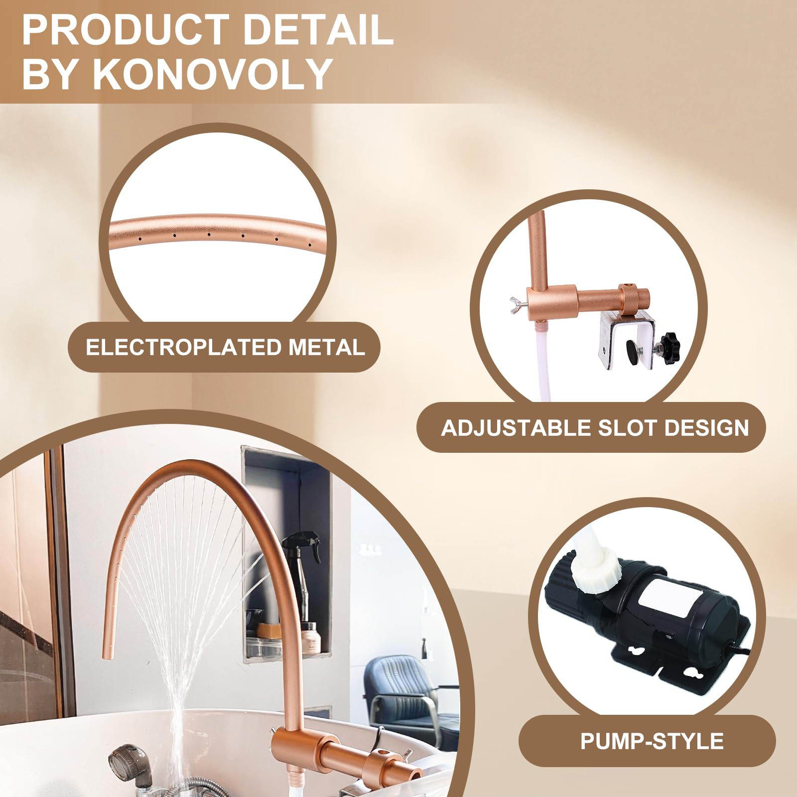 Professional Head Spa Waterfall Equipment with Pumb, Adjustable Shampoo Bowl Attachment, 20 x 17 inches, Gold