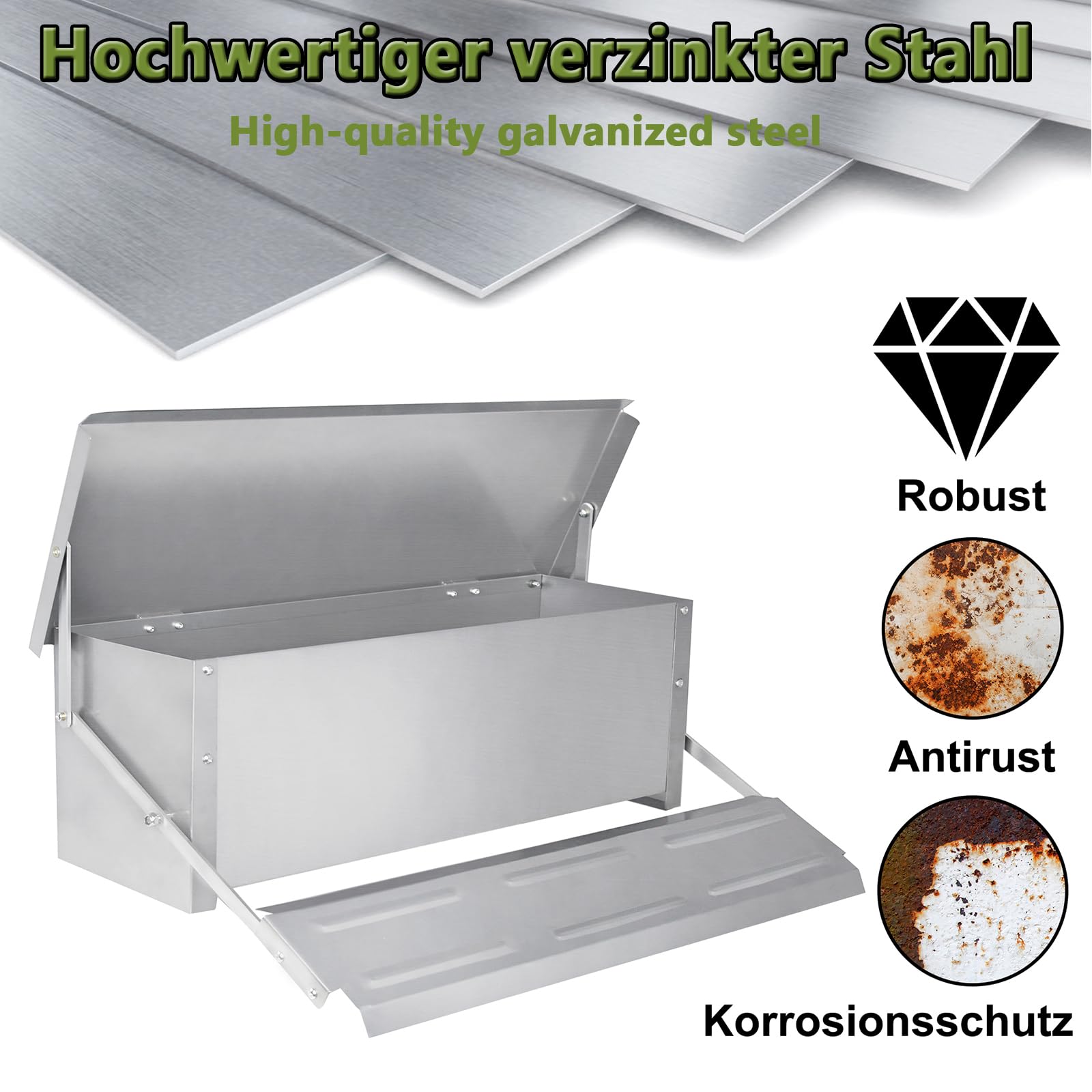 LZQ Futterautomat Hühnerfutter Automat 10 kg, Geflügelfutterautomaten Hühnerfutterautomat Aus Aluminium mit Großem Fassungsvermögen,Anti-Nagetier,Wasserdicht Anti-Rost（2 Packung）