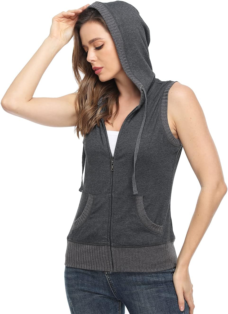 MISS MOLY Women's Sleeveless Hoodies Sweatshirt Basic Solid Zip Up Vest Hoodie with Pockets - Image 4
