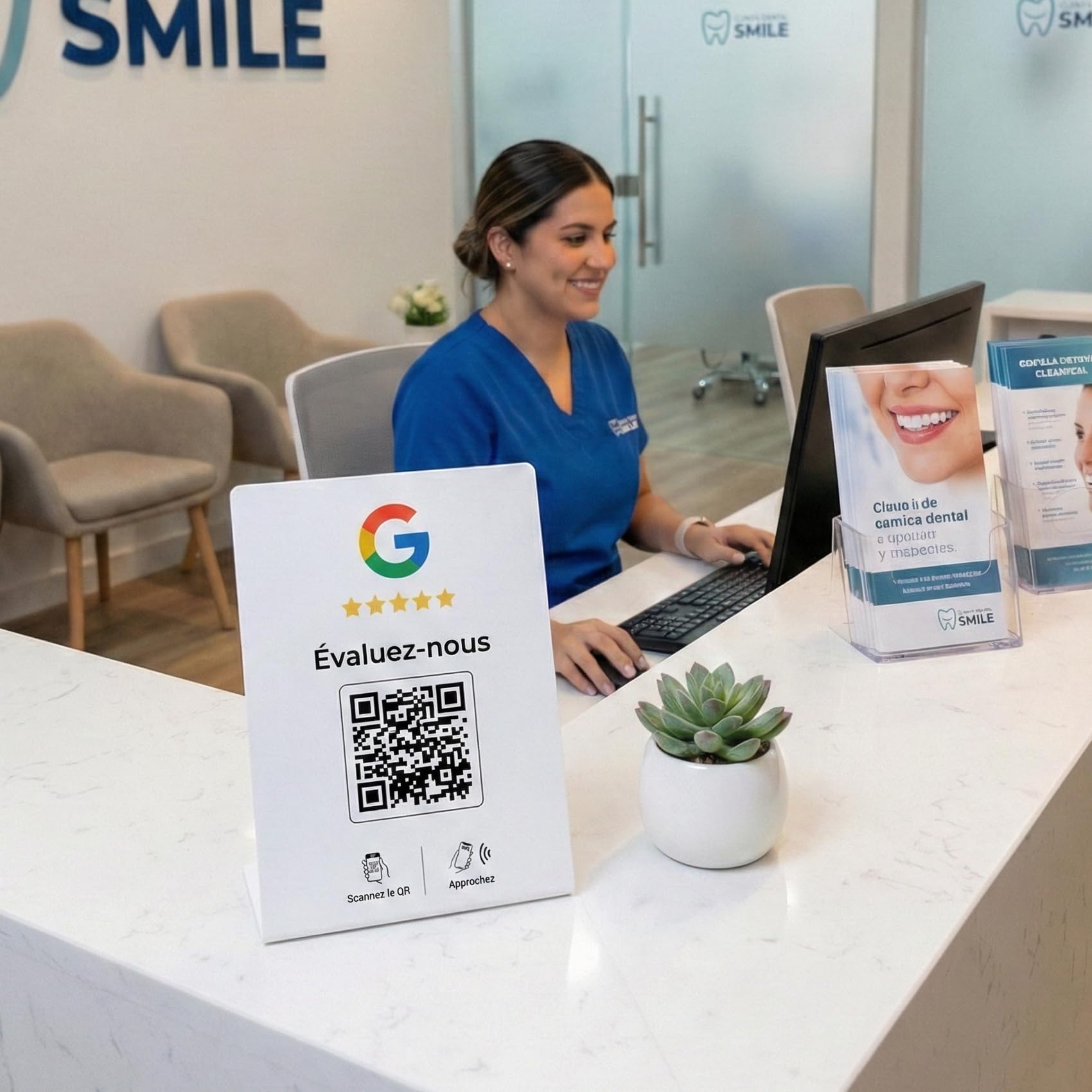 Pack Plaque NFC & QR pour avis Google (française) + 2 cartes NFC | Application IA de réponse aux avis incluse