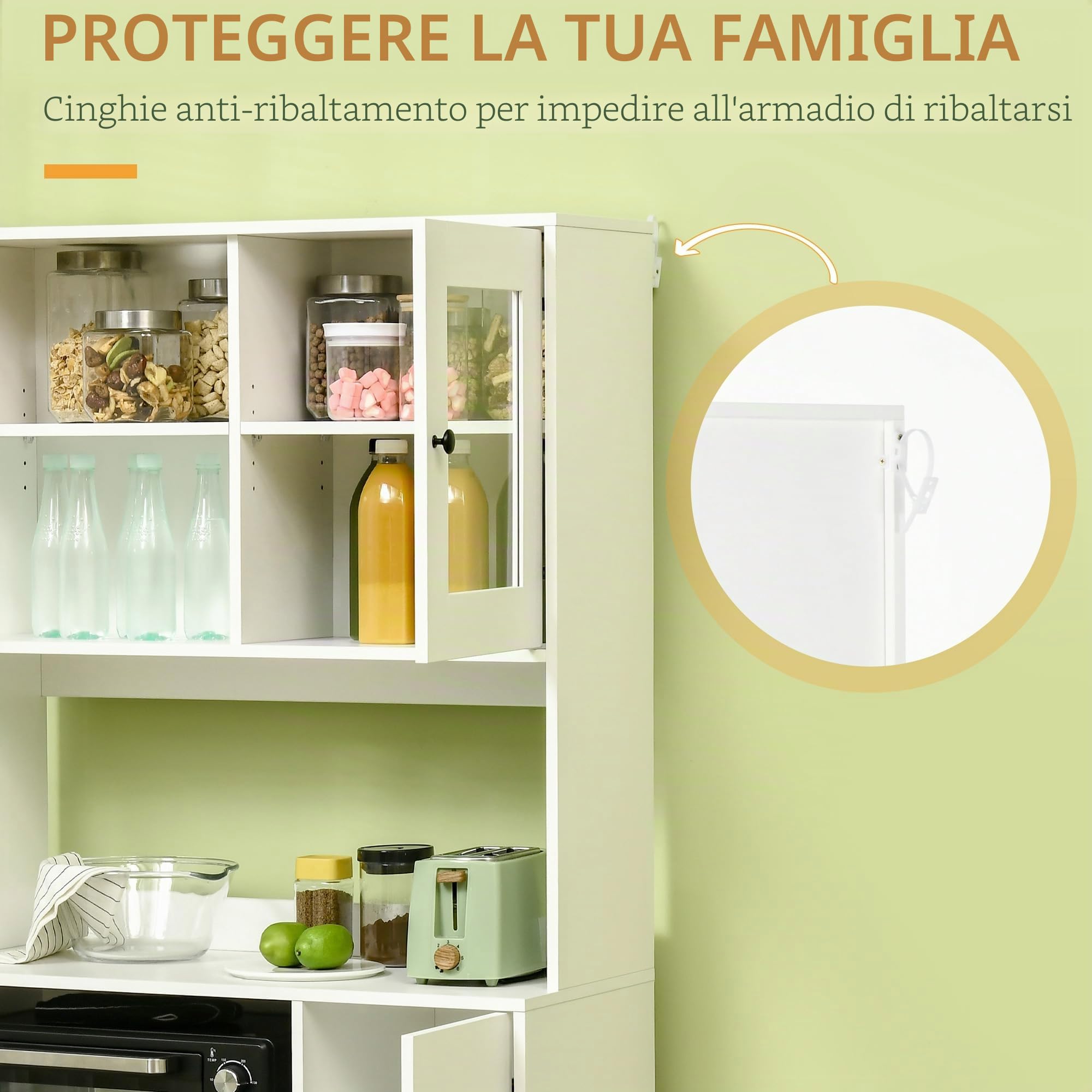 HOMCOM Mobile da cucina a 3 ante per microonde, 90x40x180cm, Bianco