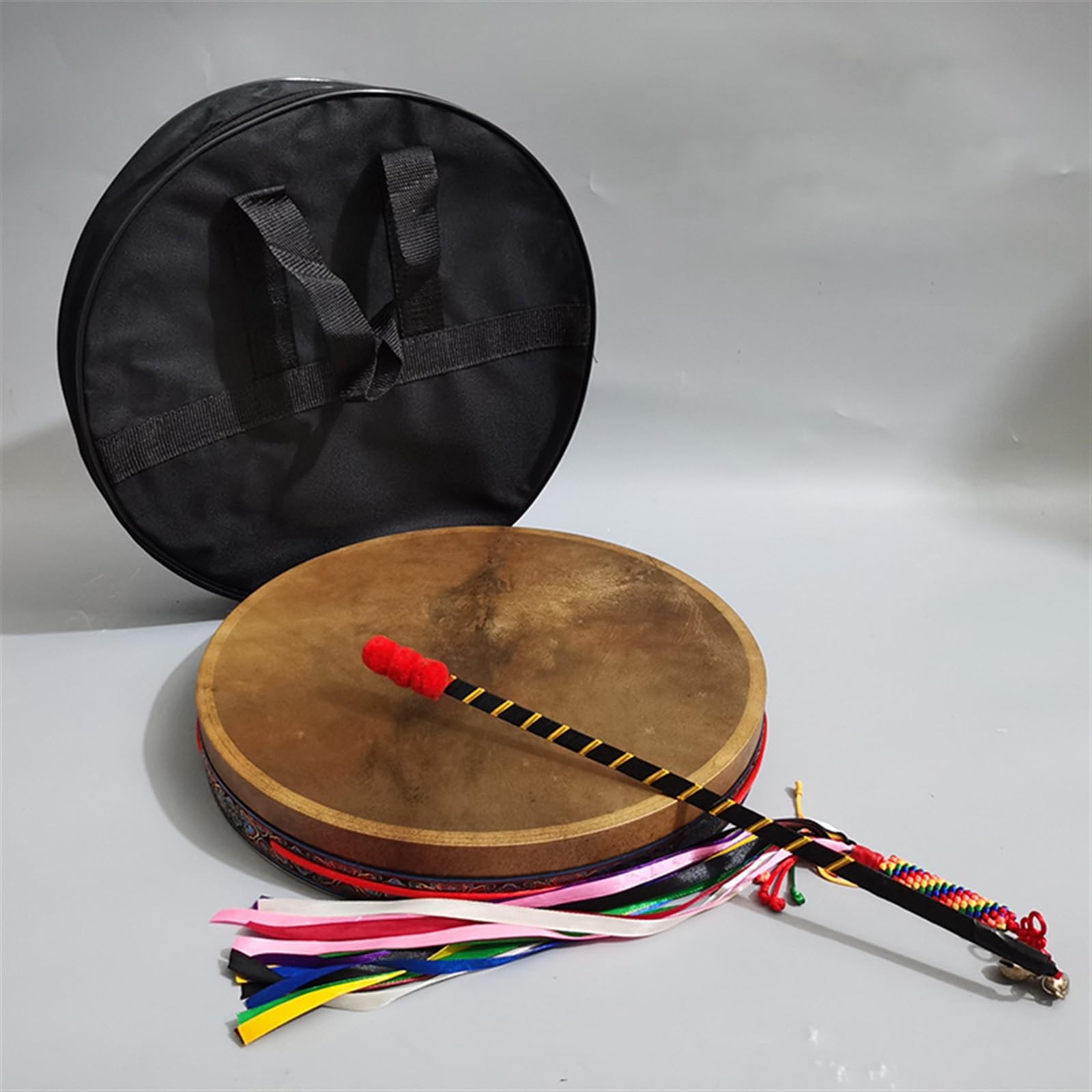 Double Rangée Roseau En Cuivre Tambour Chamanique Peau De Chèvre Noire Tambour à Cadre Guérisseur De Son Tambour à Main Méditation Musique Spirituelle(40cm,3-piece set)