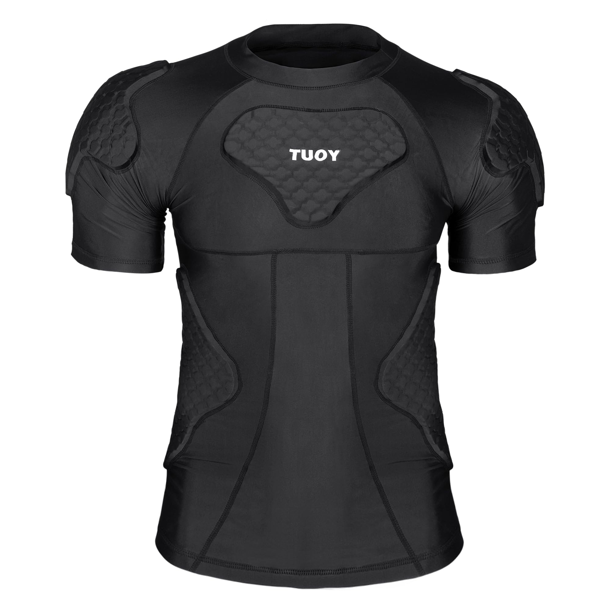 Camiseta de compresión acolchada para hombre, hombreras y protector de costillas, protector de pecho para adultos/jóvenes, béisbol, sóftbol, rugby, baloncesto, equipo de protección negro