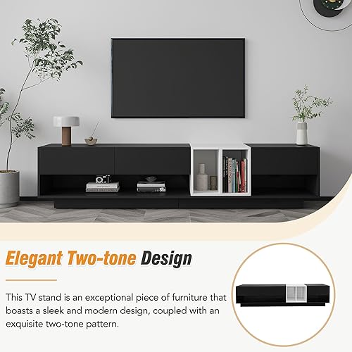 Miniatura 4 de Moderno soporte de TV para TV de 80 pulgadas, centro de entretenimiento largo con cajones y compartimento abierto, consola de TV contemporánea para
