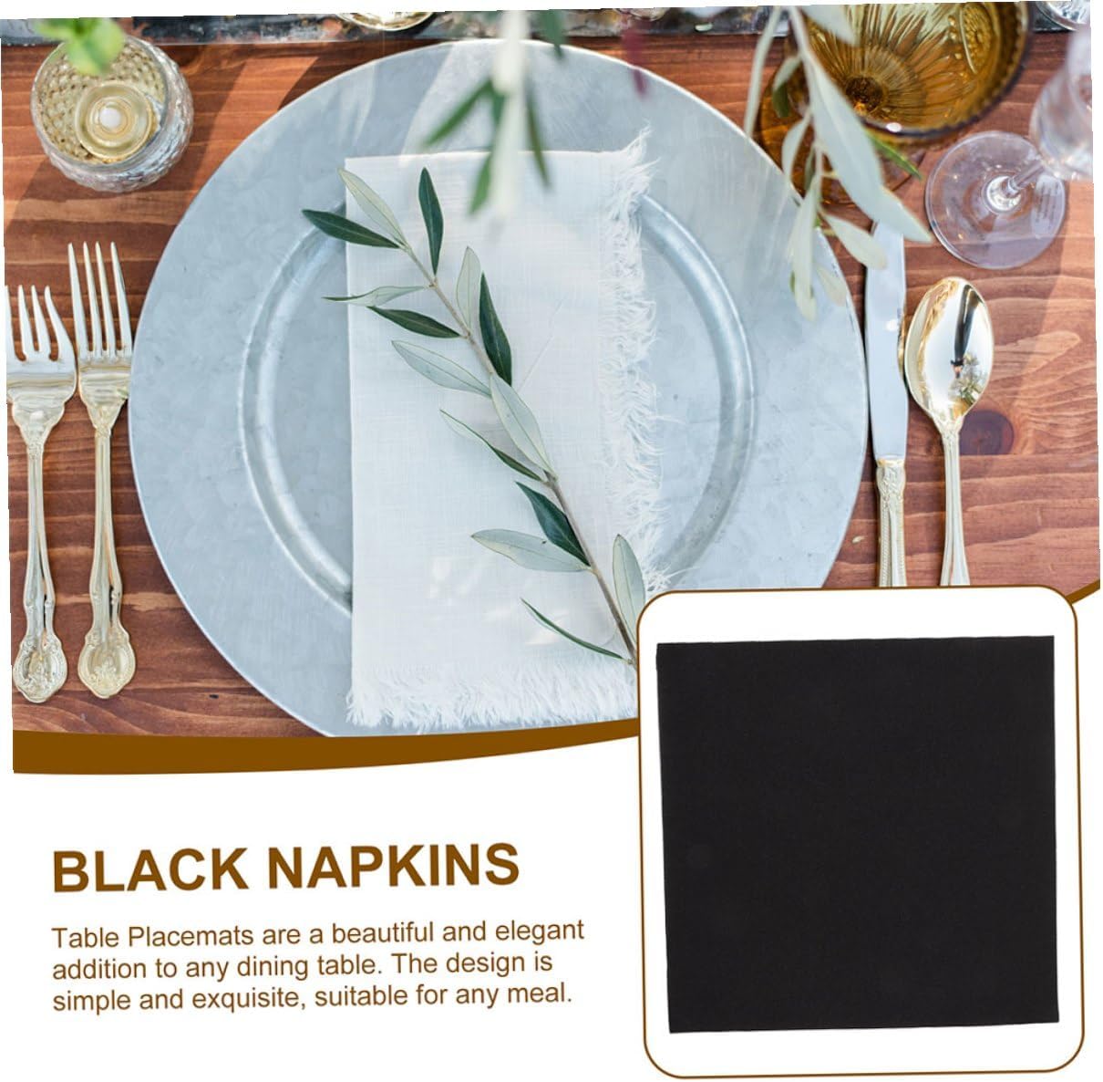 Disposable Napkins for Wedding Party and Hotel Use, Thick Black Paper Napkins 40x40cm, 100 Pieces for Events and Dinner Tableware