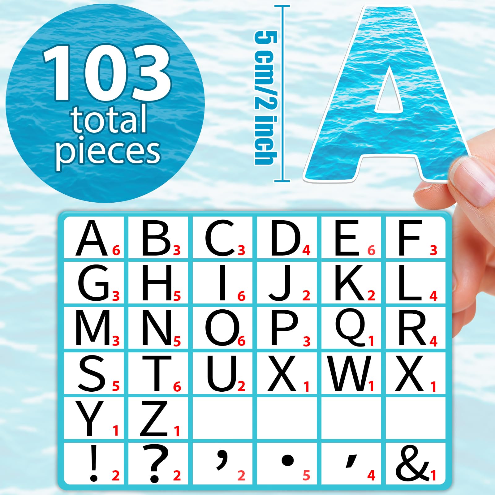 Qyeahkj Magnetische Buchstaben, 5,1 cm, Ozean, Meerwasser, magnetische Buchstaben für Klassenzimmer, Whiteboard, Kühlschrank, magnetisches Alphabet-Buchstaben-Kit für Kleinkinder, pädagogisches