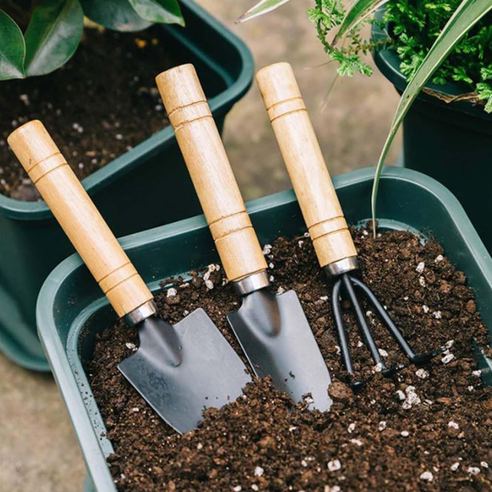 Set Attrezzi Da Giardino Bohrma 6 Pezzi - Pale E Rastrelli In Legno E Ferro, Per Balcone E Orto, Compatto - Foto 5