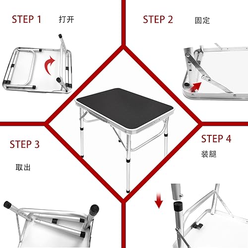 Miniatura 4 de Mesa pequeña plegable de aluminio, altura ajustable, mesa de campamento portátil ligera para picnic, playa, al aire libre e interior (negroB)