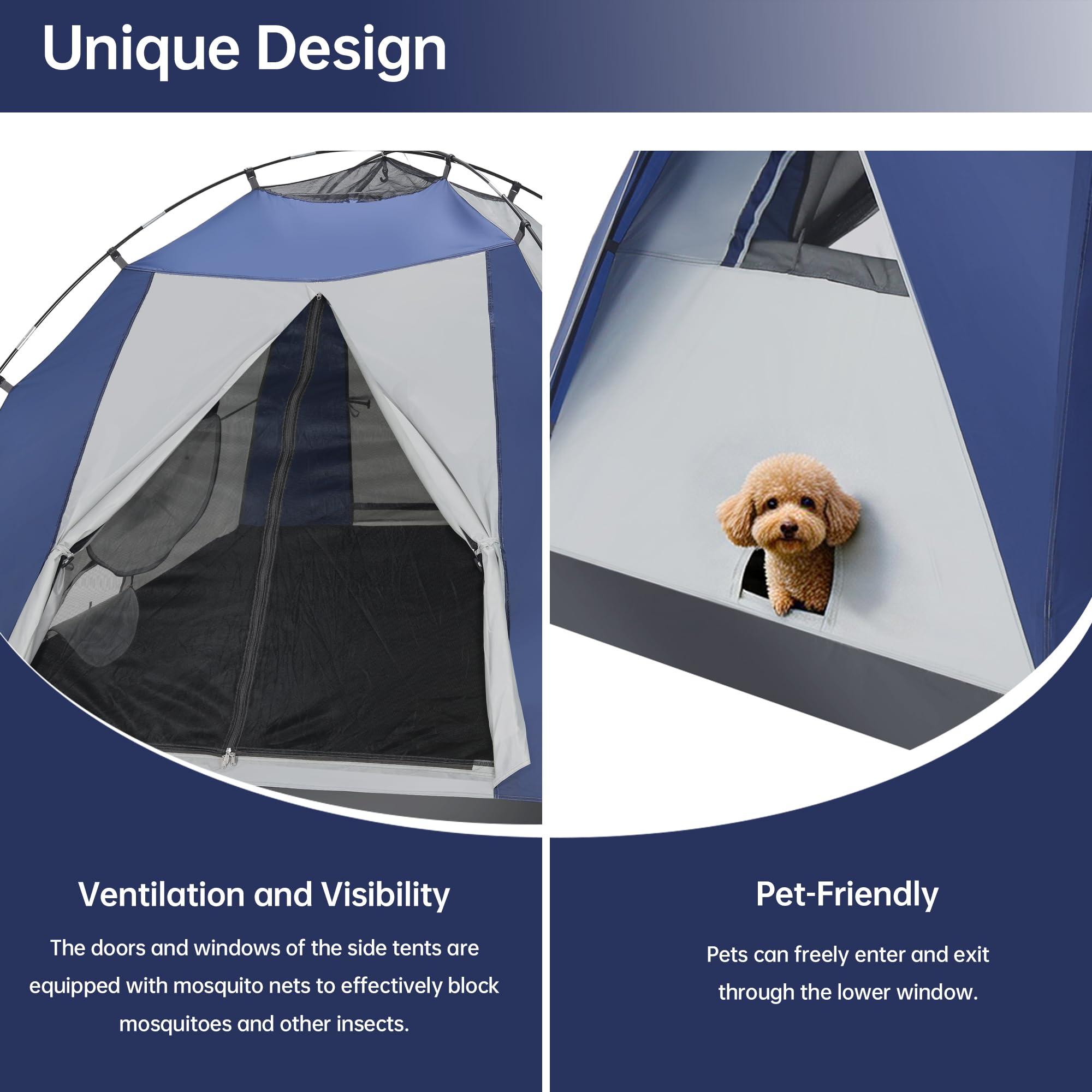 Tienda de campaña con cúpula para 2-3 personas con sala de estar y toldo, doble capa impermeable, ligera, fácil de instalar, bolsa de transporte portátil para senderismo, 210 x 210 + 150 x 160 cm