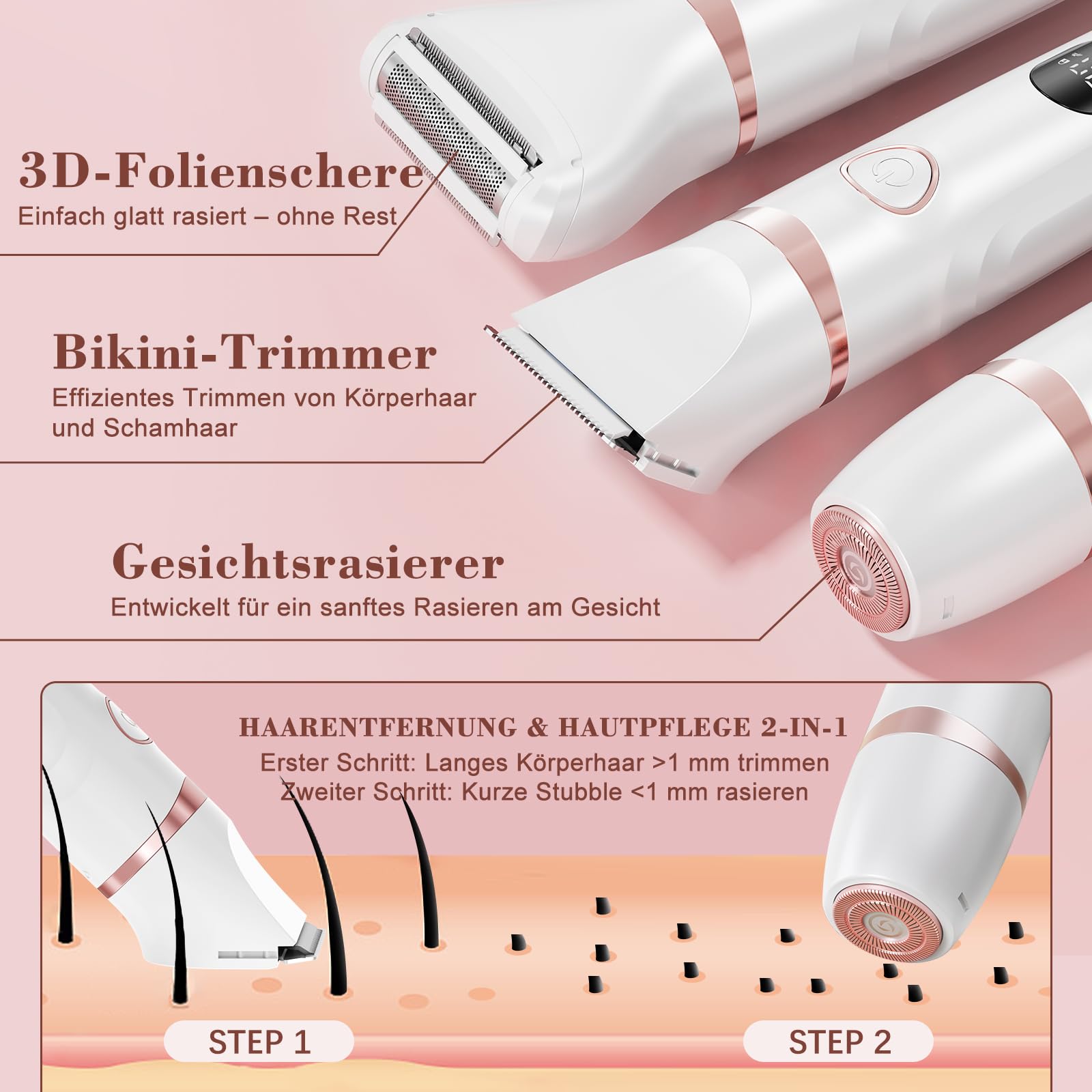 MAXGROOM 3-in-1 Intimrasierer für Frauen,Akku Elektrischer Rasierer Damen Intimbereich mit LED Nass-Trocken Damenrasierer Elektrisch,Bikini Trimmer Damen Intimbereich