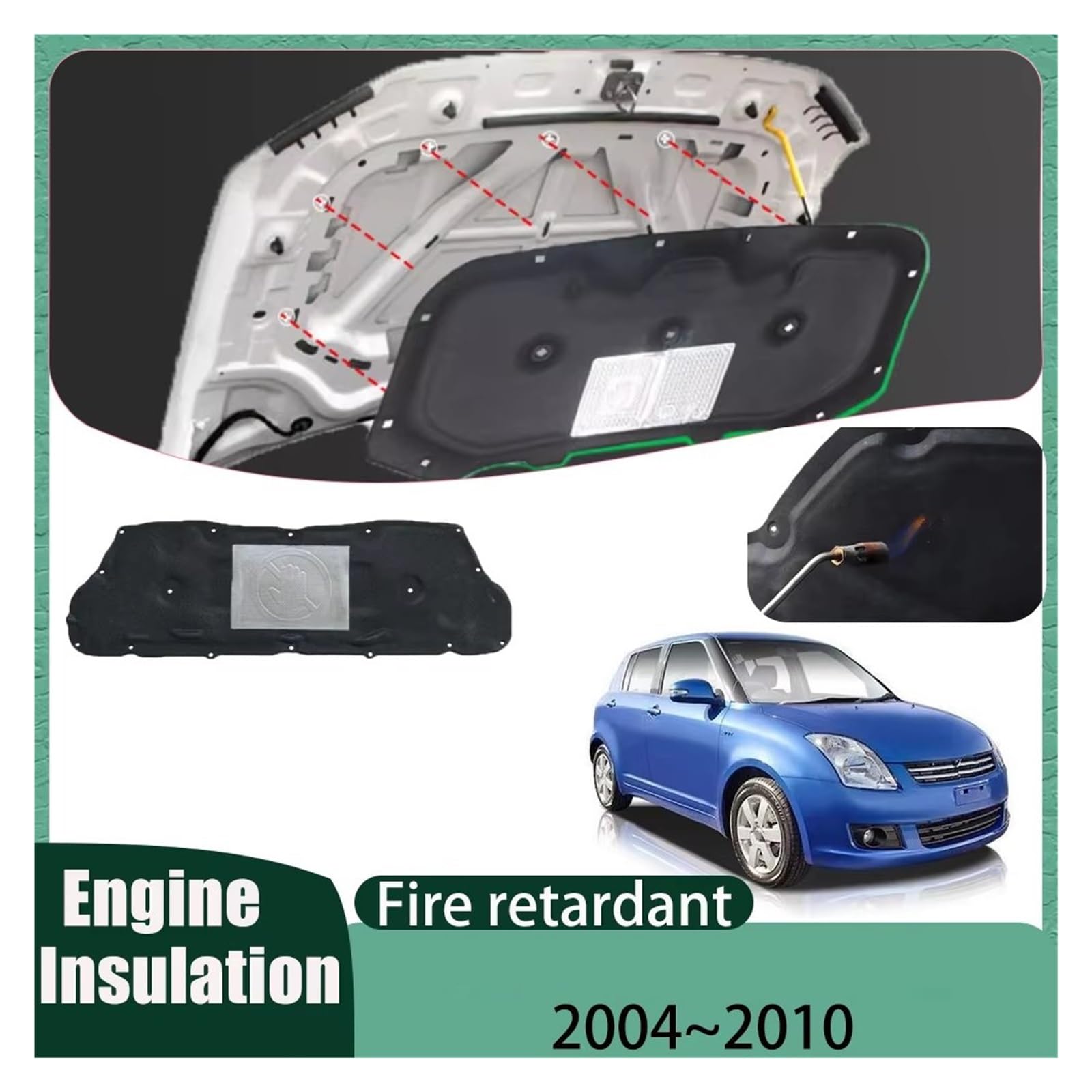 Cuscinetto isolante acustico termico motore Per Suzuki Per Swift RS 2004~2010 2005 2006 2007 2008 Fodera per cofano per auto Suono Calore Isolamento motore Cotone Tappetino insonorizzato(04-10 A)
