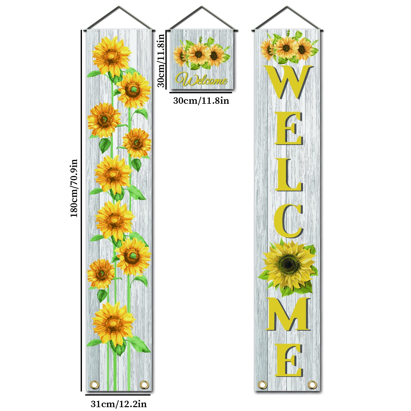 SUPERDANT 3 Stück Sonnenblume Willkommensbanner Türbehang Flagge Couplet Dekor Zeichen Set Tür Union Hängende Flagge Für Haus Haustür Veranda Schulgarten Partybedarf Klassenzimmer Schule Dekor