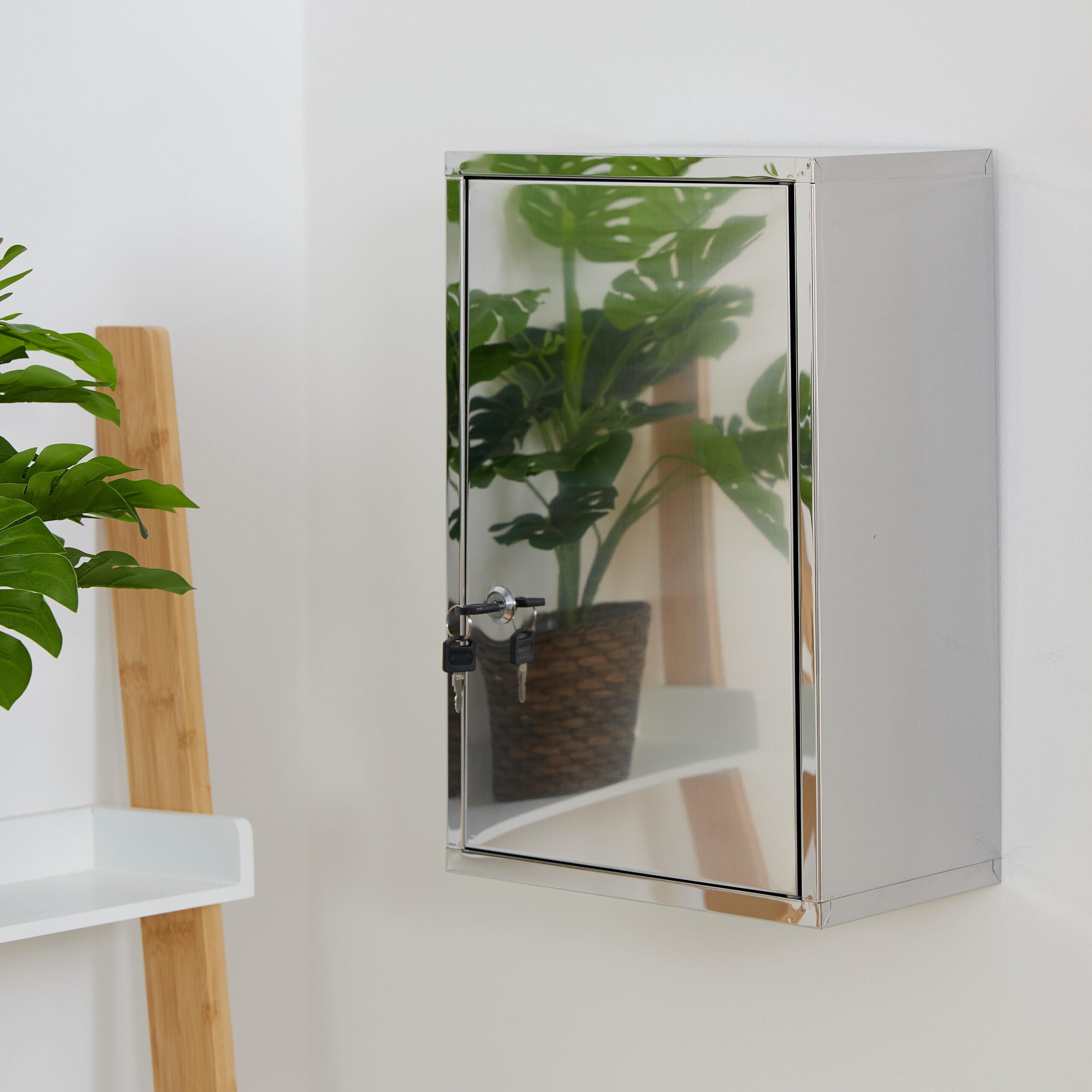 Relaxdays Armadietto Pronto Soccorso Medicinali, Cassetta Medicine con Chiave, HLP: 45x30x18 cm, Acciaio Inox, Argenato