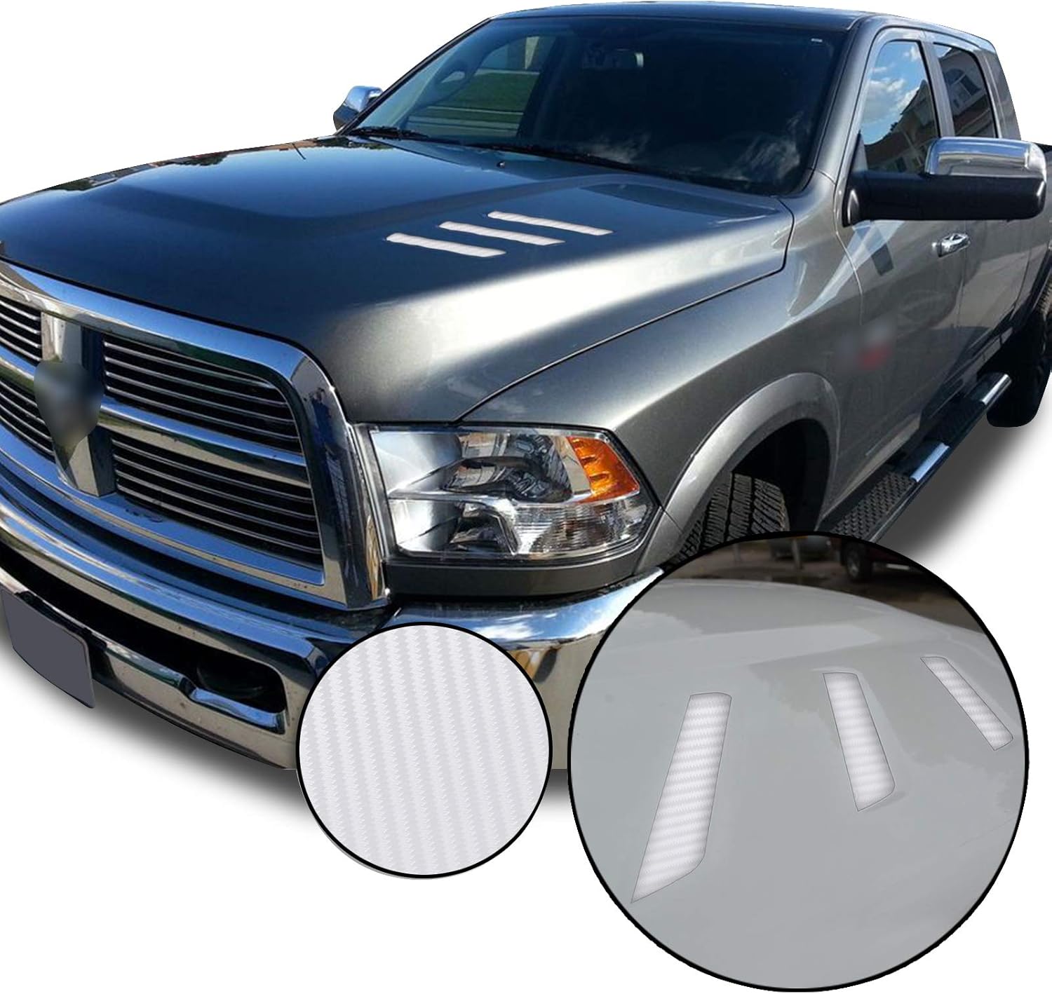 Gomu Hood Stripes Vinyl Decal Overlay Wrap Trim Inserts Sticker Compatible with and Fits Ram 2010 2011 2012 2013 2014 2015 2016 2017 2018 - Carbon Fiber Red