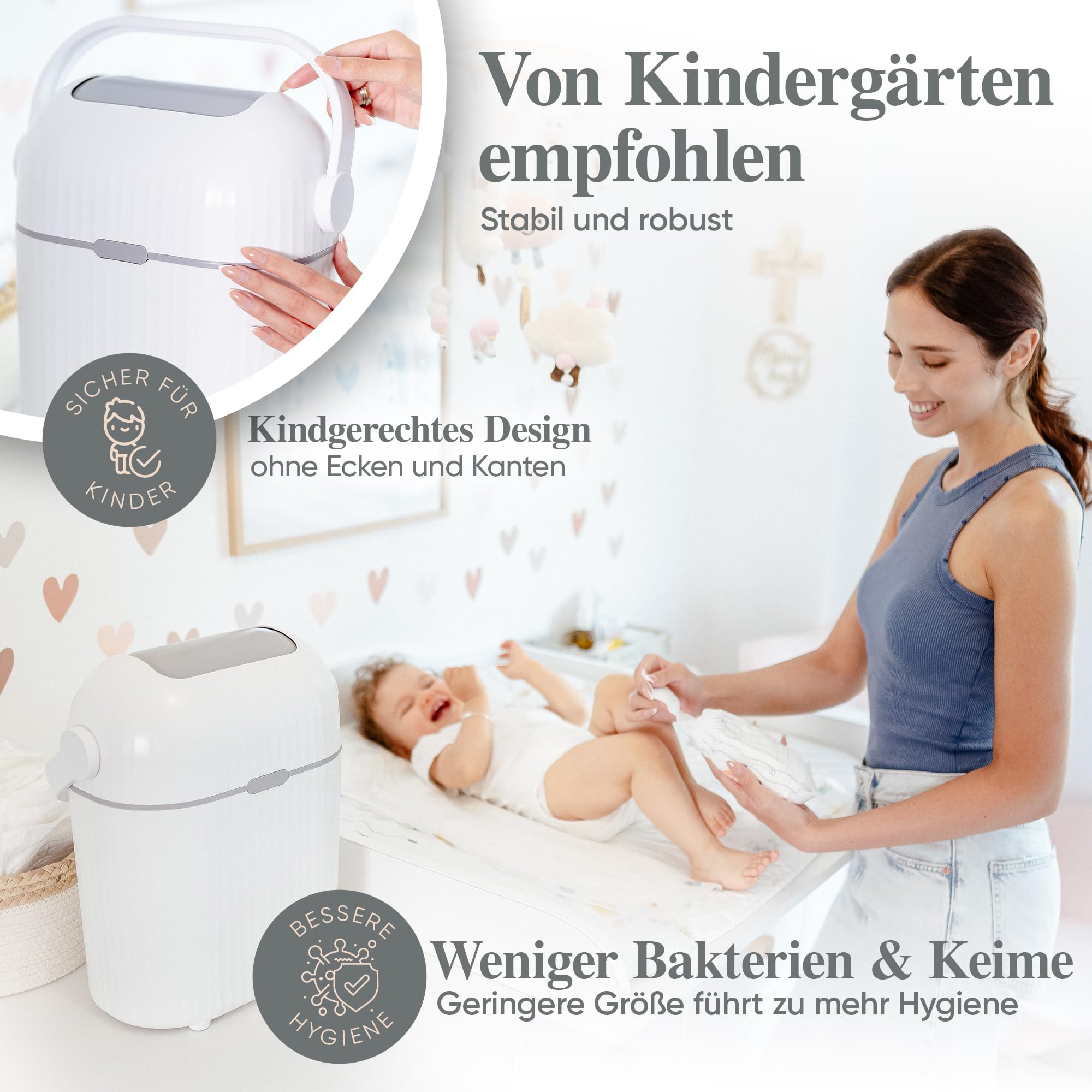 Windeleimer Geruchsdicht 9L I Kleiner Wickeltisch Windel Mülleimer - Windelmülleimer ohne Nachfüllkassetten | Geruchsdichter Wickeleimer Diaper Bin [Neuer verbesserter Drehmechanismus]