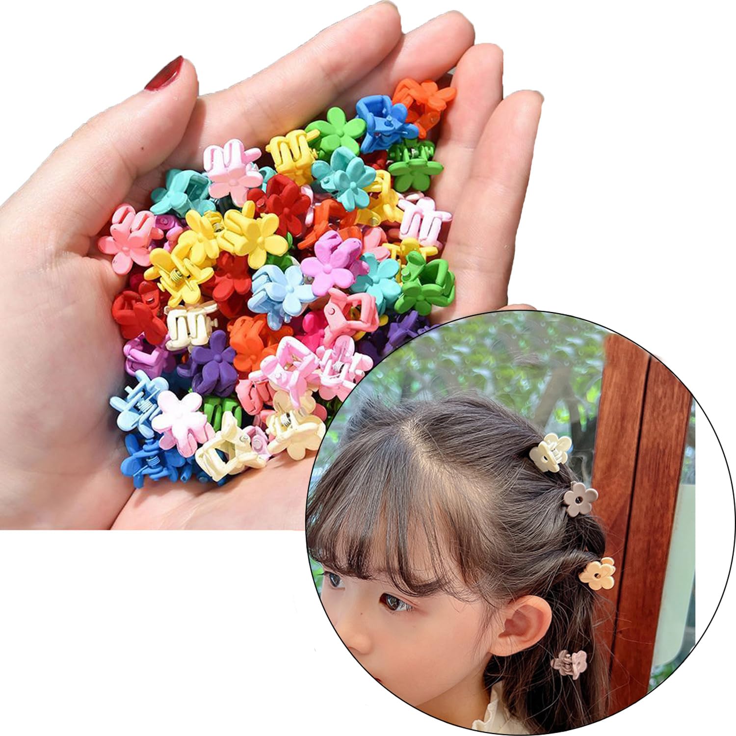 1 Can of 50 Colourful Flower Shape Hair Clips, Anti-Slip Hair Accessories for Women Straight/Curly/Wavy Hair - Image 3