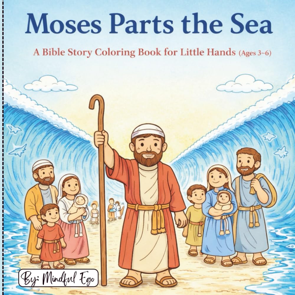 Moses Parts the Sea for Kids: A Bible Story Coloring Book for Ages 3–6 with Simple Rhymes, Big Coloring Pages, and Gentle Christian Lessons