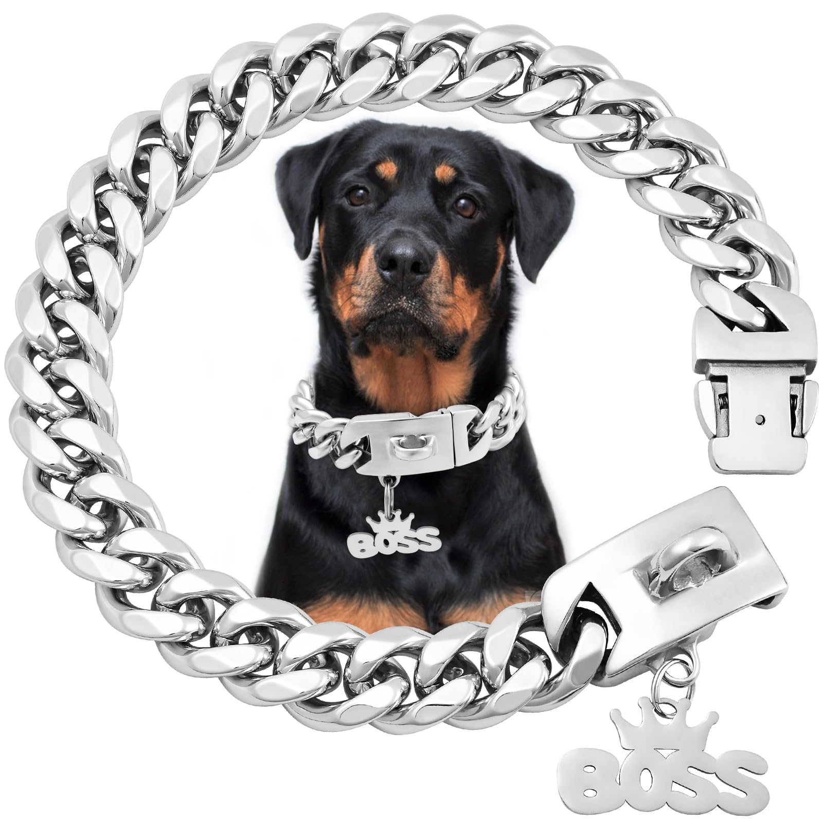 Collier pour chien à maillons cubains en acier inoxydable 19mm ultra robuste