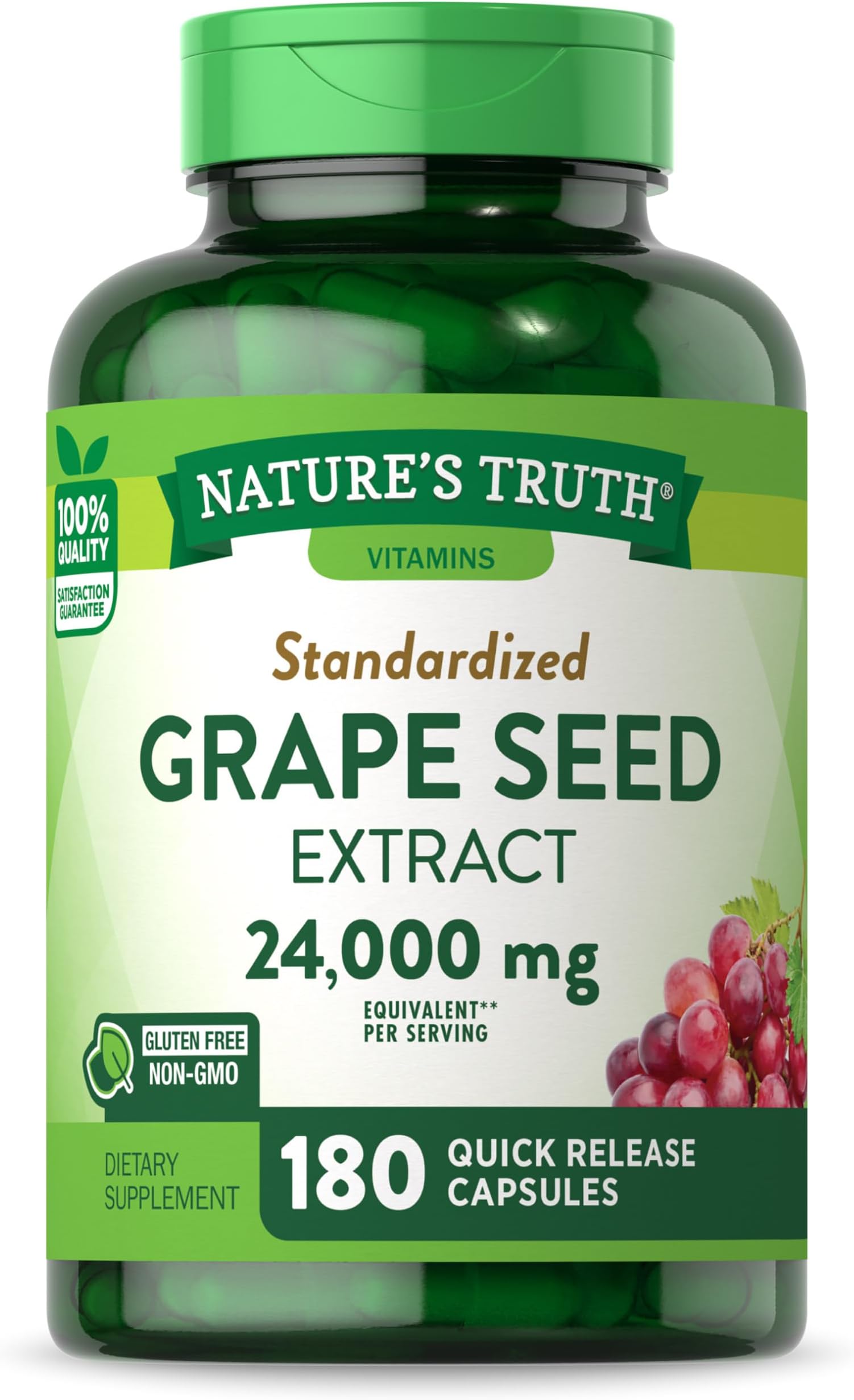Nature's Truth Grape Seed Extract | 180 Capsules | Standardized Supplement | Non-GMO & Gluten Free Formula