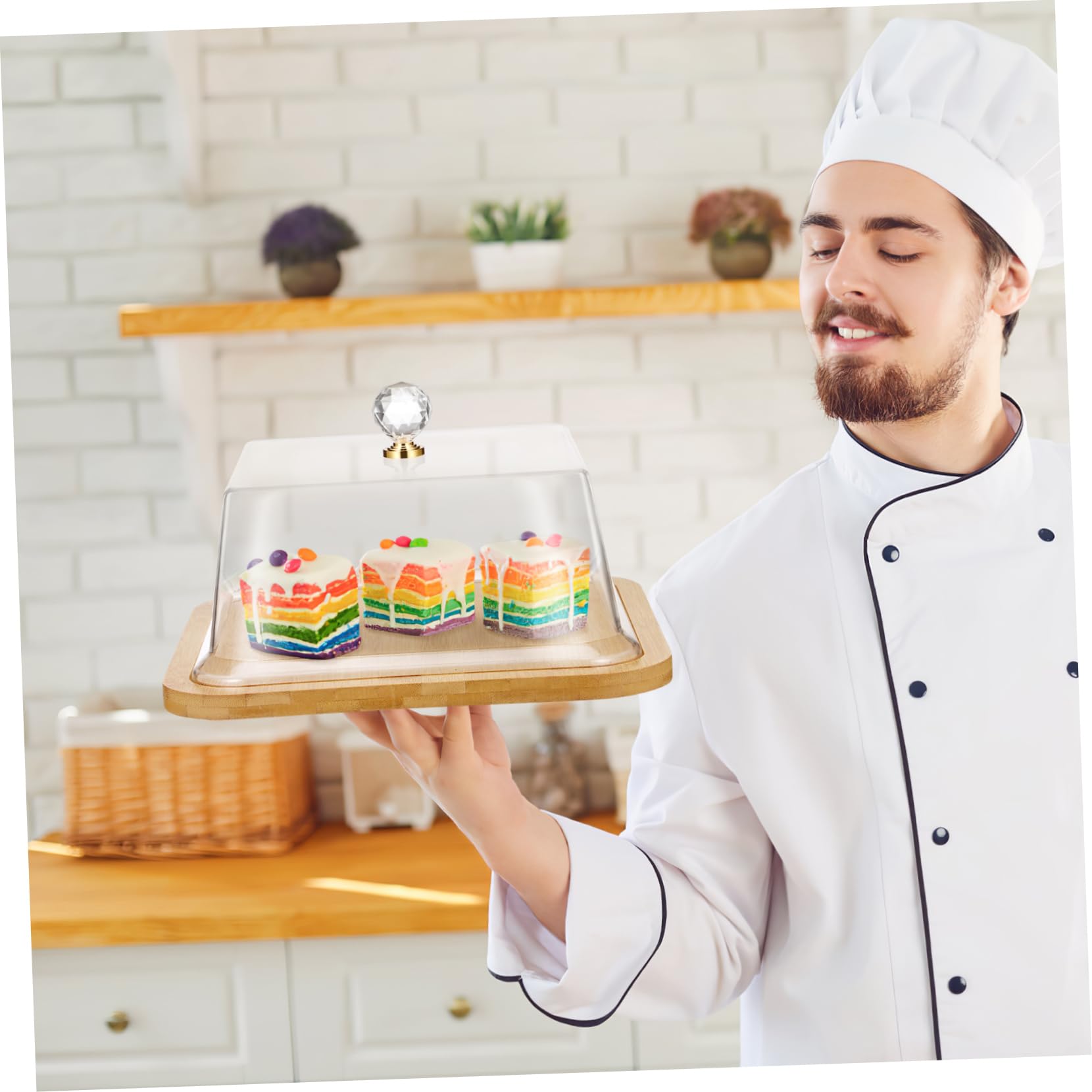 Cabilock Quadratische Kuchenform mit Deckel und Acryl Einfache Transparente Abdeckung Hochzeitstortenplatte für Stilvolle Tischpräsentation