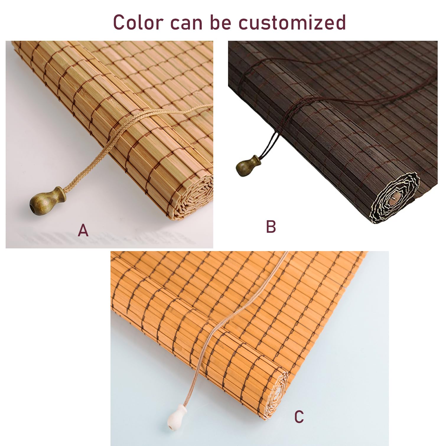 Store Enrouleur Bambou Naturel,Rideau Bambou Rétro,À Rouleaux Romains,Stores Fenêtre Occultants,Écran Intimité Extérieur/Intérieur,Personnalisée,Largeur x Hauteur (90cm x 170cm)