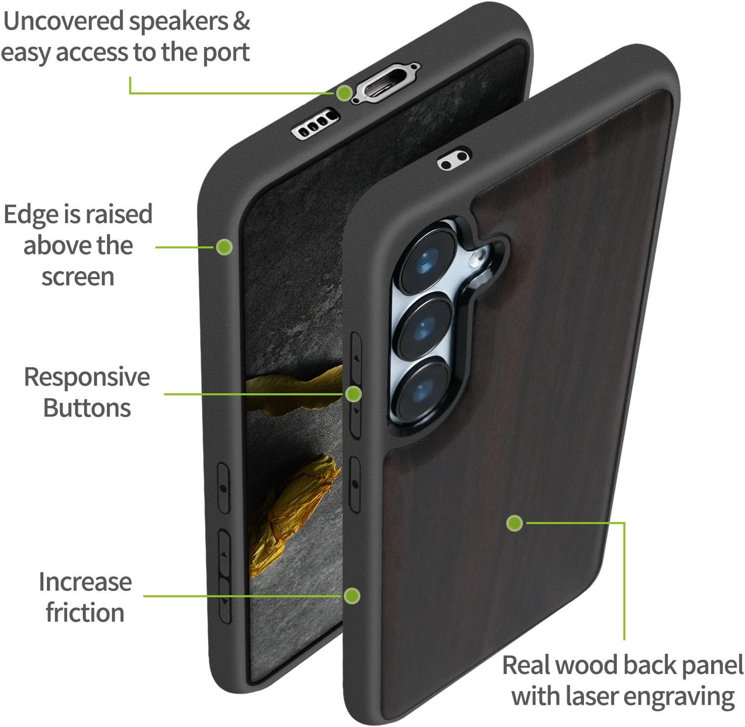 Carveit Wood Case for Galaxy S24 FE Case [Natural Wood & Black Soft TPU] Shockproof Protective Cover Unique Wooden Design Compatible with S24 FE (Natural Wood-Blackwood)
