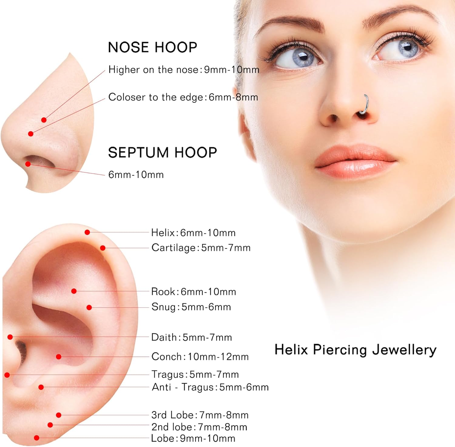 Zolure 16G Septum Rings Nose Rings for Women Hinged Nose Ring Hoops Horseshoe Cartilage Helix Tragus Earring Hoops Eyebrow Lip Piercing Jewelry 6mm 8mm 10mm 12mm - Image 4