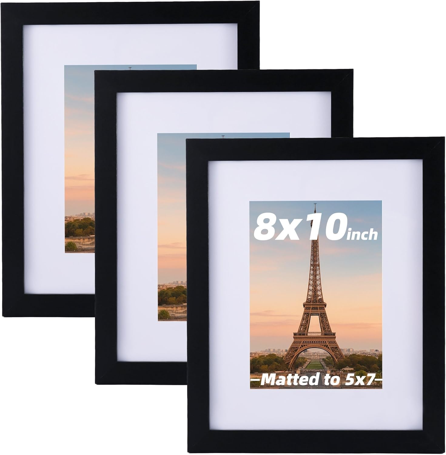 6 Pcs 11x14 Black Picture Frame - Display Pictures 8x10 with Mat or 11 x 14 without Mat - Black Wood Picture Frames for Wall Mounting - Wooden Photo Frame for 11 14 Matted to 8x10 Print Set of 6