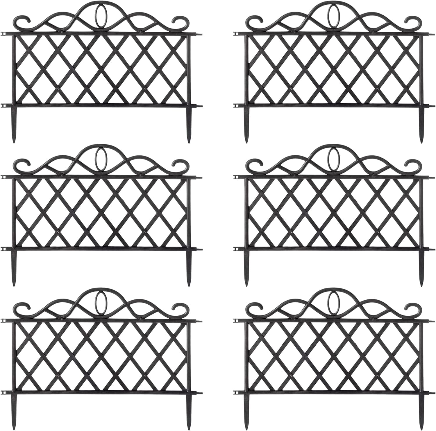 Black Garden Fence Lattice Effect Panels Plastic Weatherproof Border Edging for Grass Lawns Flower Beds Patio & Paths (6 Panels - 2.85m Length Total)