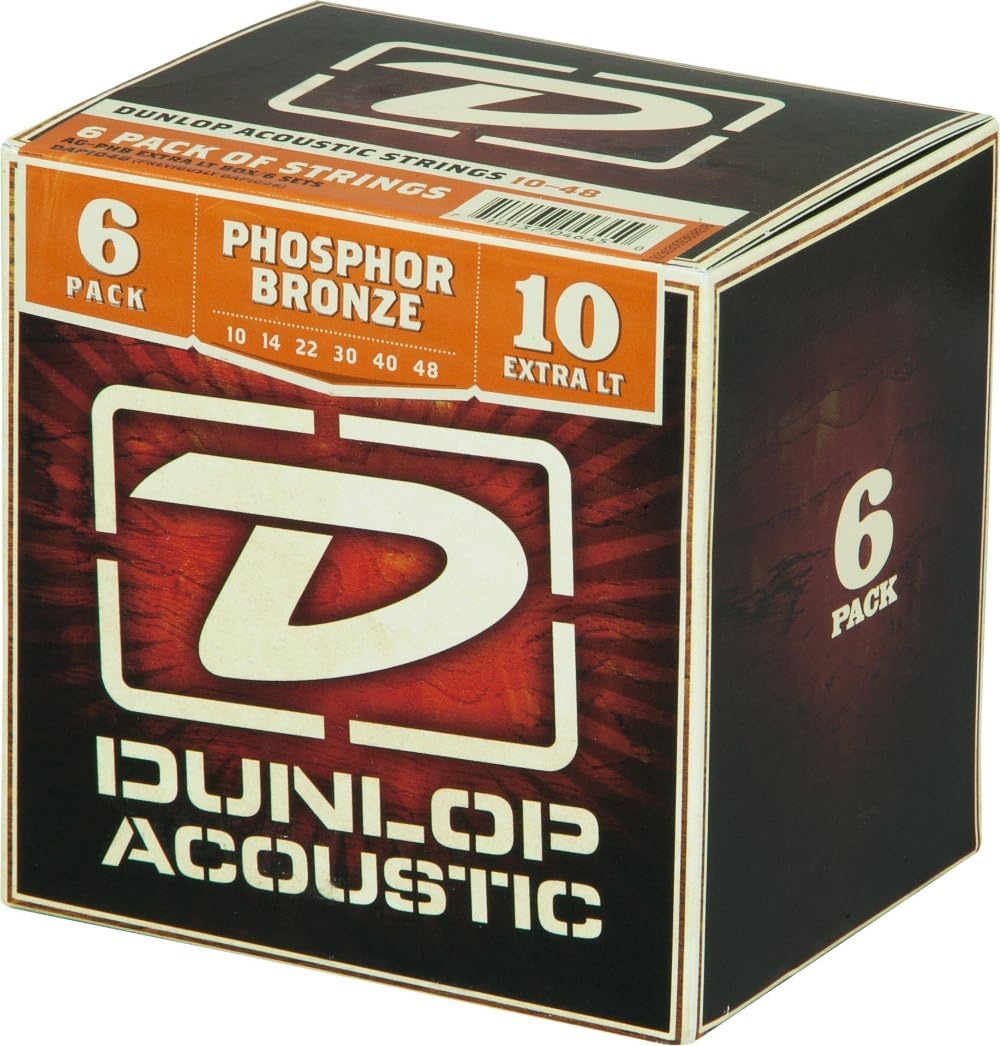 Dunlop Phosphor Bronze Acoustic Guitar Strings Xtra Light 6-Pack