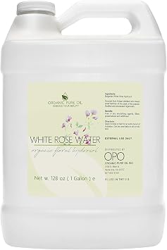 White Rose Water Hydrosol - Pure Natural Distilled Bulgarian Rosewater Vegan Bulk Hydrating Spray Mist Spritz Toner Face Hair Skin Pores Locs Dreads - Packaging May Vary 128 oz / 1 Gallon