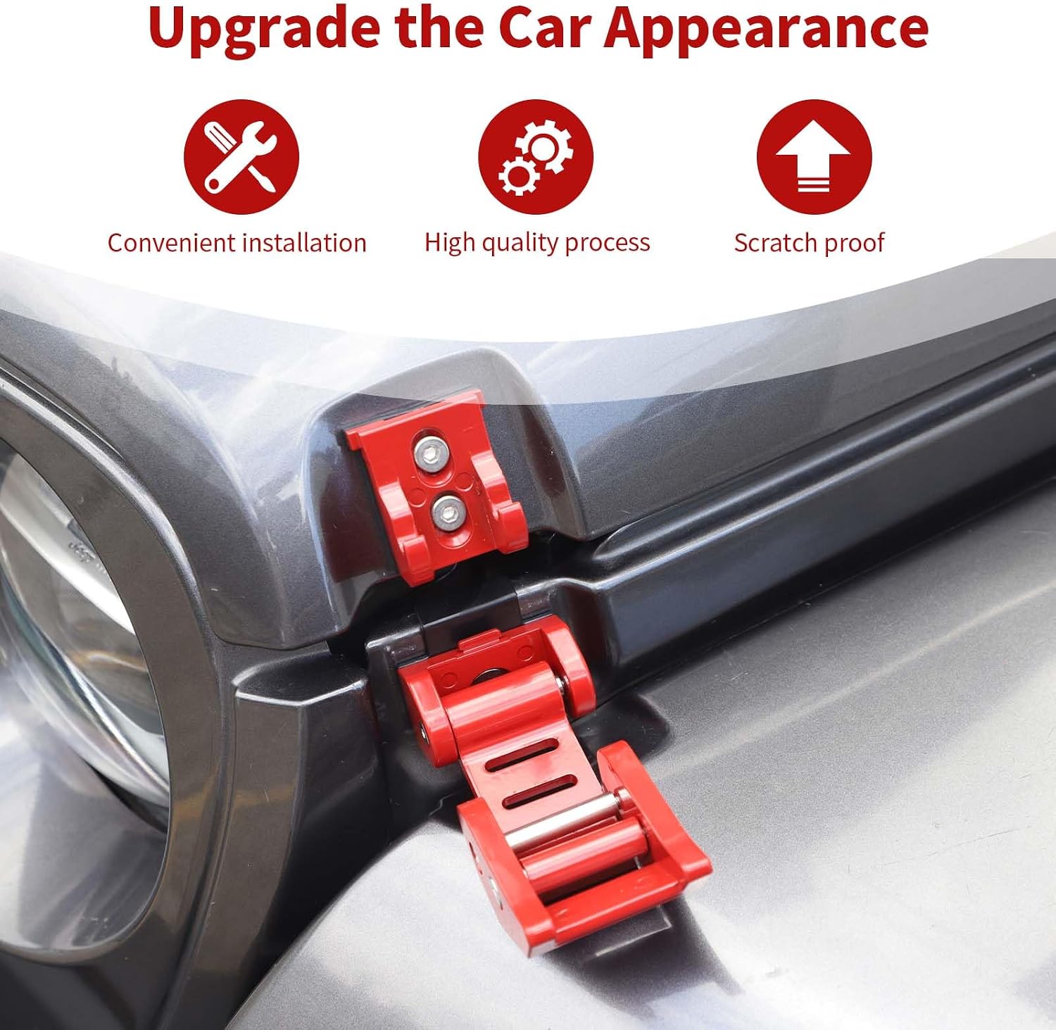 for Jeep Hood Latches Lock Catch Kit for Jeep Wrangler JK JKU 2007-2017 for Wrangler JL JLU 2018 up for Gladiator JT 2020 up, Exterior Accessories (Red) 2pcs